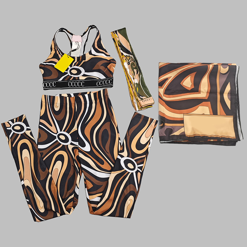 Brand Mixed Prints Sleeveless Tanks Designer Women Yoga Cropped Vest Tops Leggings Summer Vacation Swimsuit Headband Scarf Sarong
