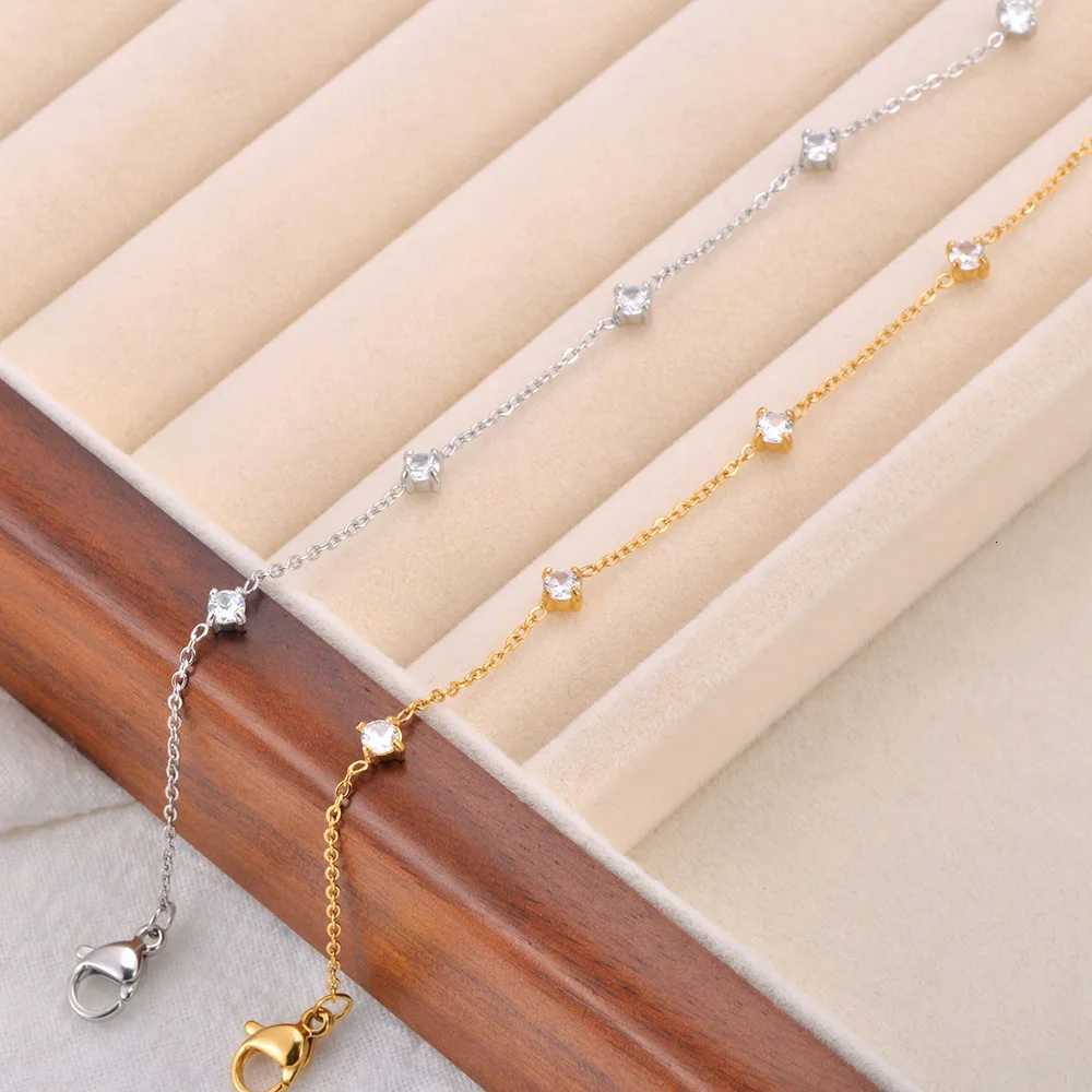 Lokaer Classic Small Dainty Cubic Zirconia Chain for Women 18K Gold Plated Stainless Steel Wedding Jewelry B24059 H260321 - view 5