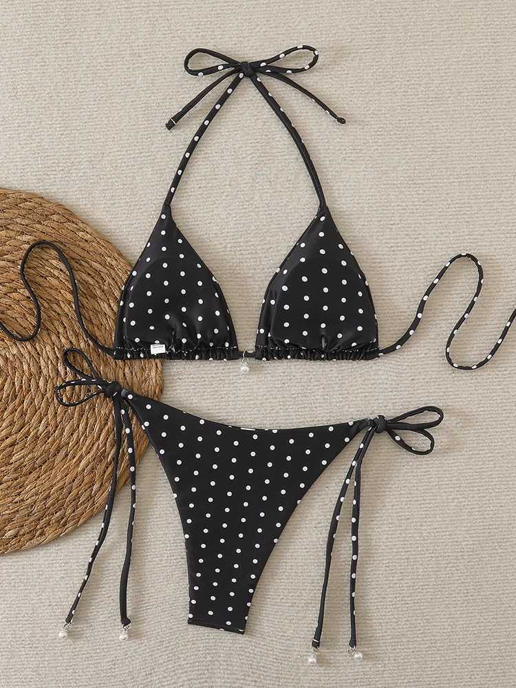Vzvn 2026 Women Swimsuit Sexy Pearl Micro Bikinis Sets Dot Print Female Swimwear for Woman Bathing Suits Beachwear Trend Bikinis M260321