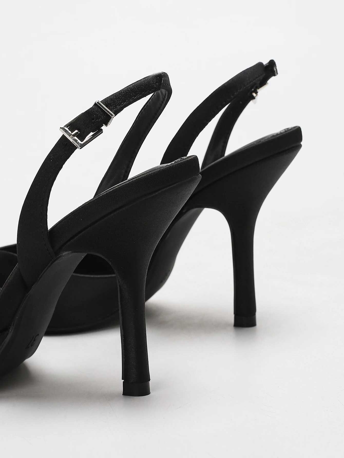 Womens Ivory Satin Pointed-Toe Slingback Heeled Sandals C260321