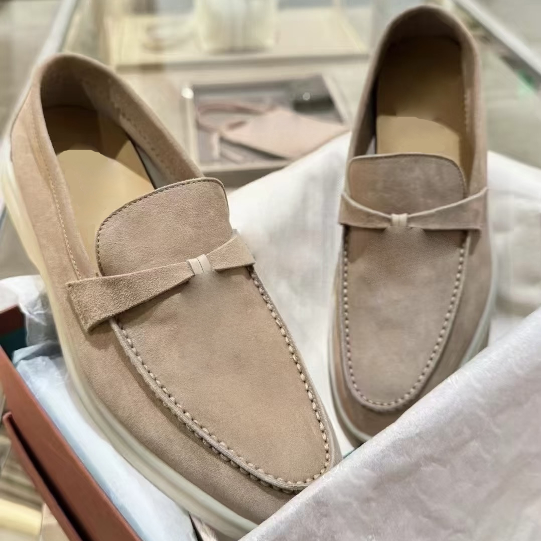 Dress shoes men womens loafers 35-47 Cashmere Leather Flat Heel High quality beef tendon bottom casual women Round head classic Buckle Shoe