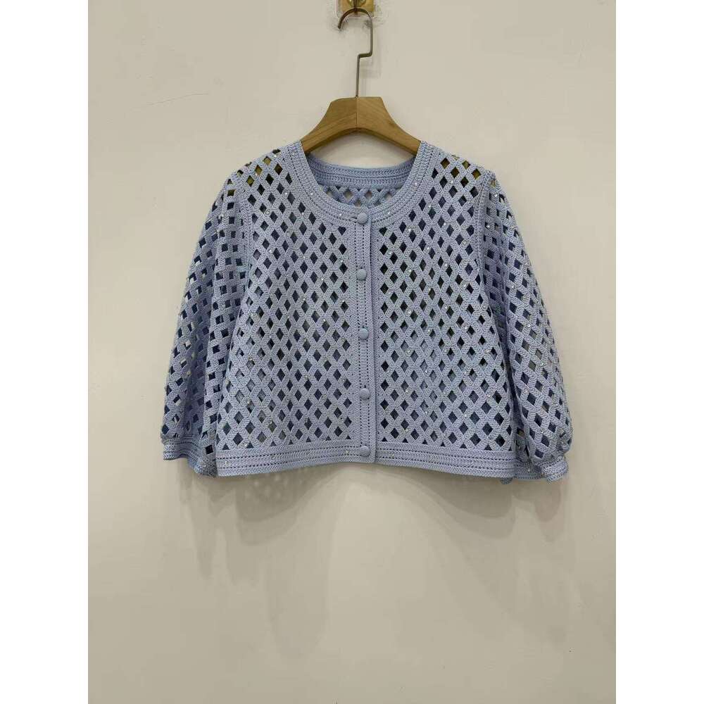 French Elegance 2026 Spring New Rhinestone Hollow Knitted A12 Cardigan Jacket, Vest, Dress Set