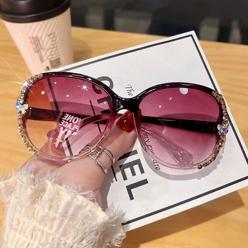 Designer Luxury Brand 2025 New Women's Sunglasses Anti UV Big Face Slimming Sunscreen Fashion Sunglasses Korean Edition High End Diamond Sunglass