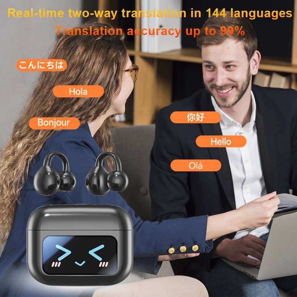 Wireless Ear Clip Earphones with Touch Screen 144 Languages AI Real Time Translation Headphones Smart 5.4 Earbuds 26W0321
