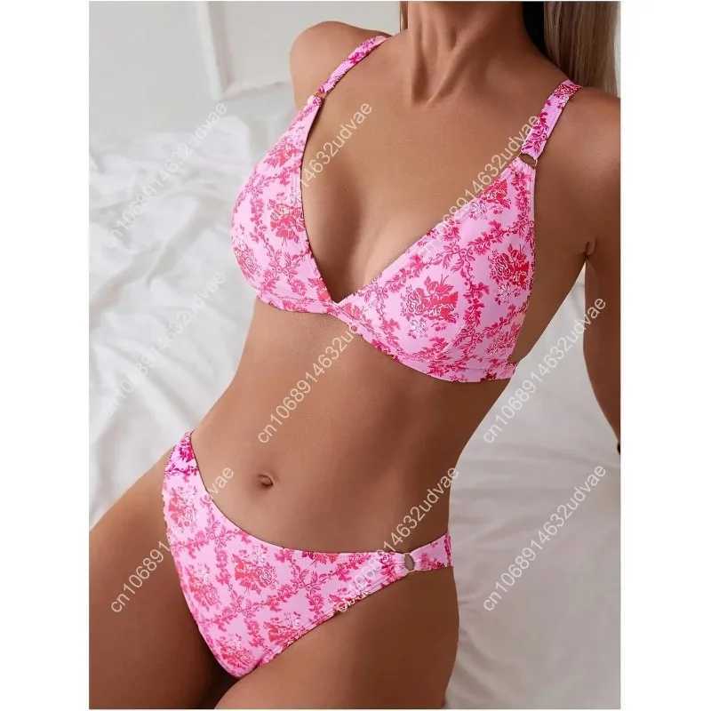 ZAFUL Womens 2 Piece Floral Print Swimsuit Triangle String High Cut Bikini Sets Bathing Suit M260321