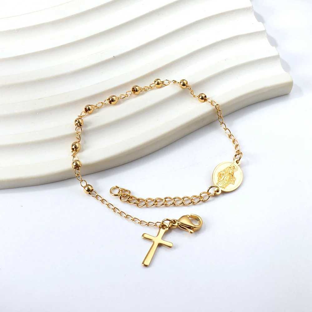 LUXUSTEEL Cross Rosary For Women Men Virgin Mary Religious Prayer Bead Link Chain on Hand Christian Jewelry Adjustable H260321 - view 7