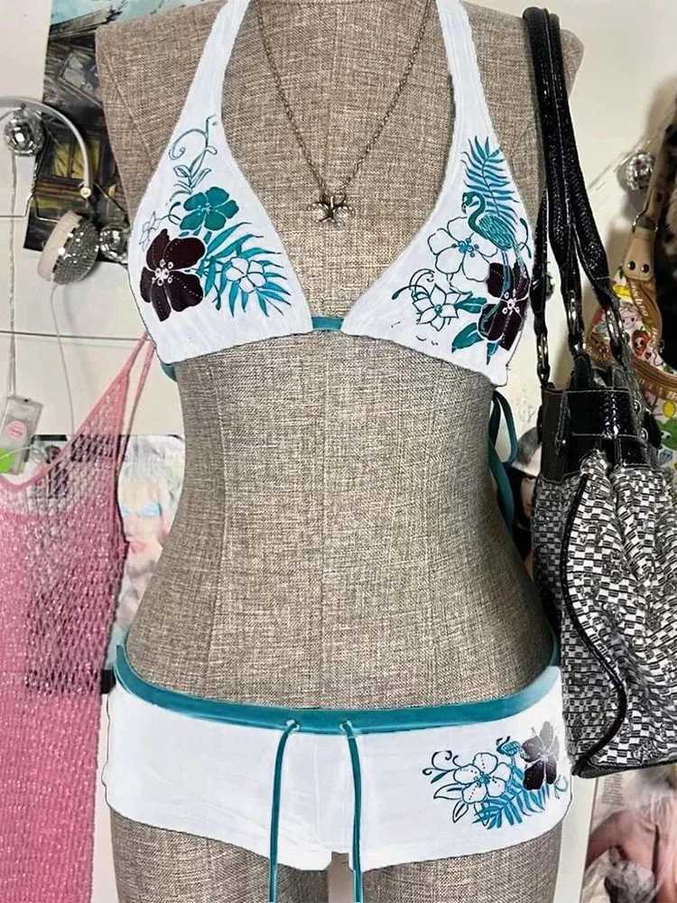 Vzvn Sexy Printed Lace Naked Bikini 2 Pieces Set Womens Swimwear Slit Beach Bikini 2026 New Summer Swimwear Bikinis Set M260321