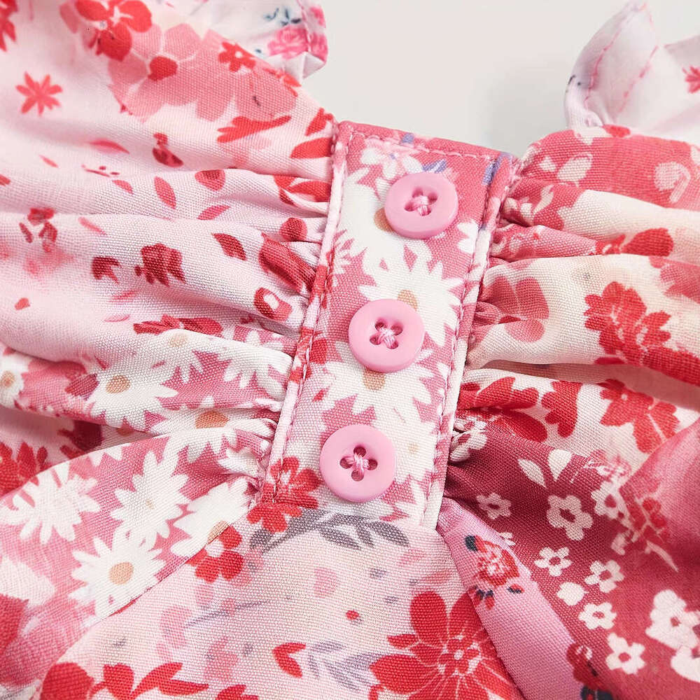 Designer's new European and American women's flower cake retro pink double-layer hem dress with a small k30 fragrant style