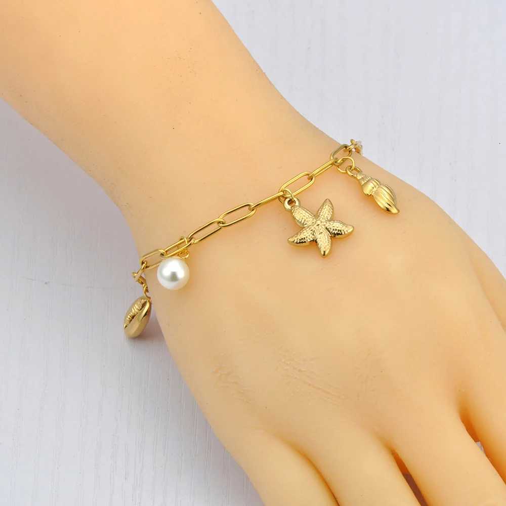 JeeMango Womens Gold Plated Sea Stainless Steel Conch Shell Starfish Charm Jewelry Waterproof Fashion Bangle B25060 H260321 - view 7
