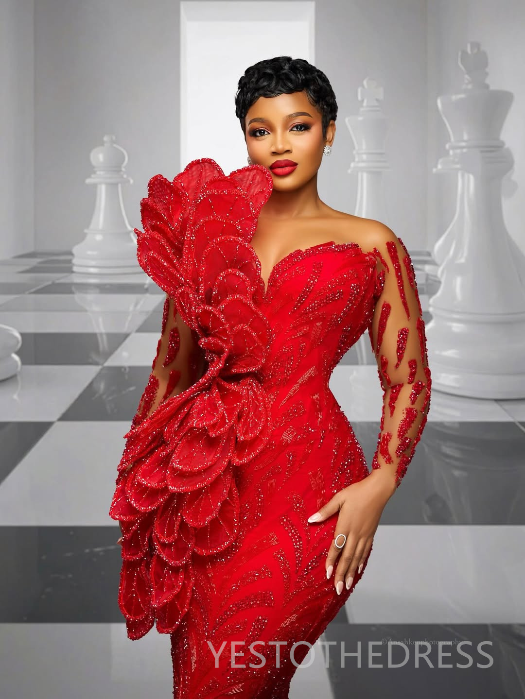 2026 Aso Ebi Red Prom Dress Mermaid Evening Dresses Formal Gowns For Black Women Sheer Neck Illusion Beaded Lace Crystals Flora Birthday Second Recept