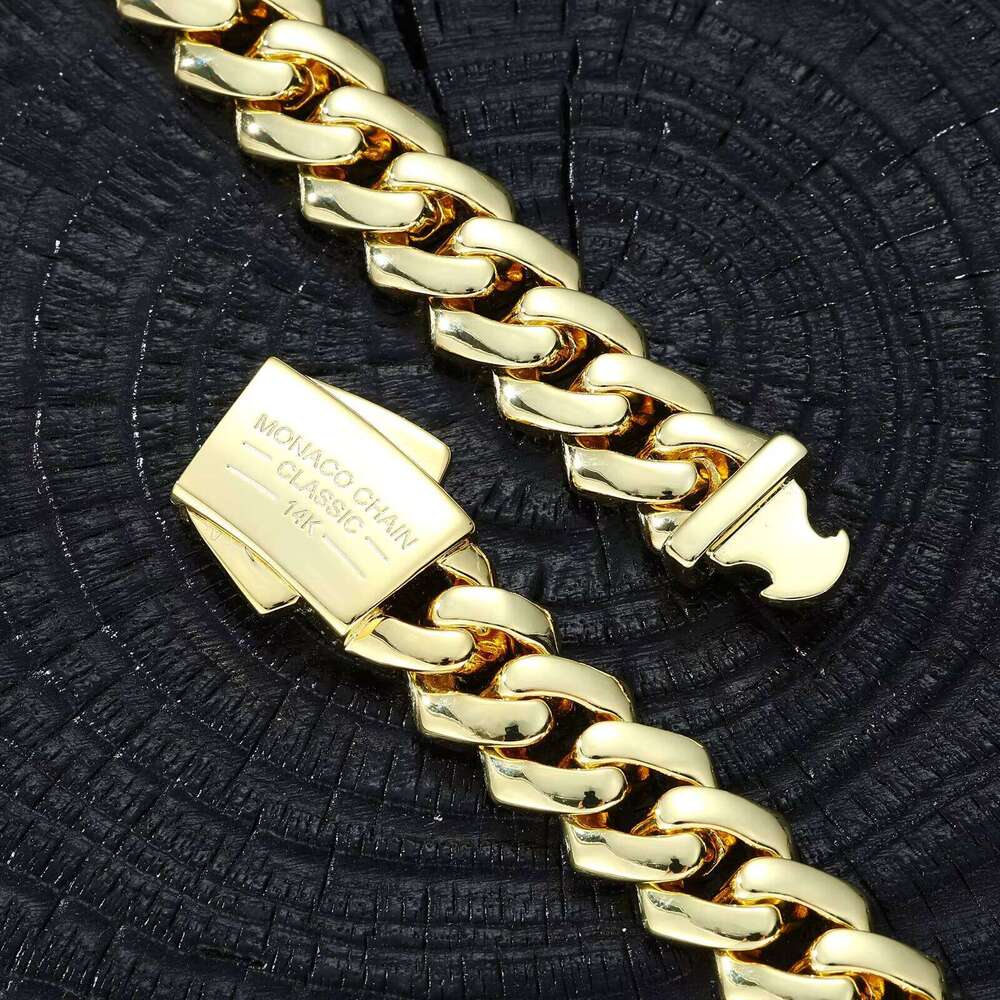 Oro Cadenas 14K De Cubana EDGE Plain Lock Men Luxury Hip Hop Jewelry 12Mm 14K Gold Plated Miami Cuban Link Necklace Monaco Chain Jewelry77 - view 6