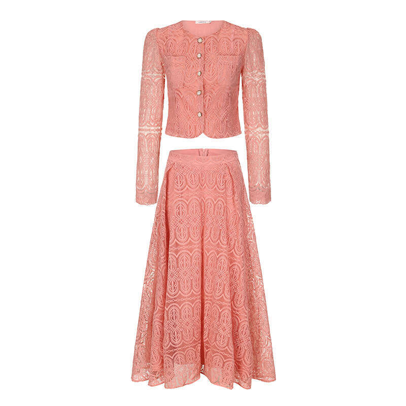 Designer French Elegant Girl Evening A14 Dress Light Luxury Social Celebrity Long Sleeve Pearl Embroidery Lace Dress Set