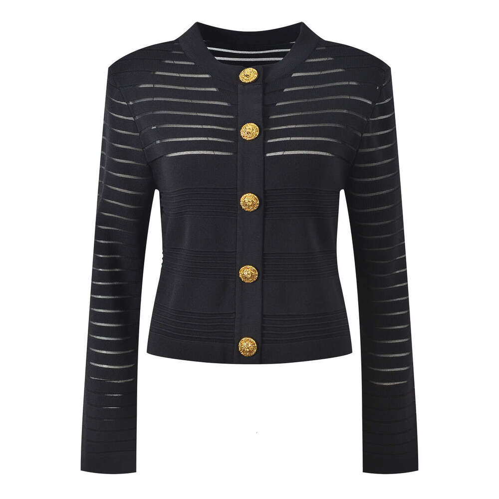 2026 Spring New Designer Elegant Metal Buckle Round Neck Knitted Cardigan S6 Coat Fashion Versatile Top