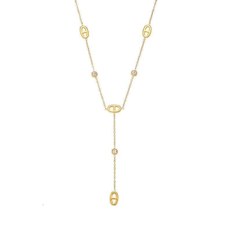 French-Style Minimalist White Diamond Pig-Nose Versatile Exquisite Simple Design Titanium Steel Womens High-End Collar Chain H260321 - view 4