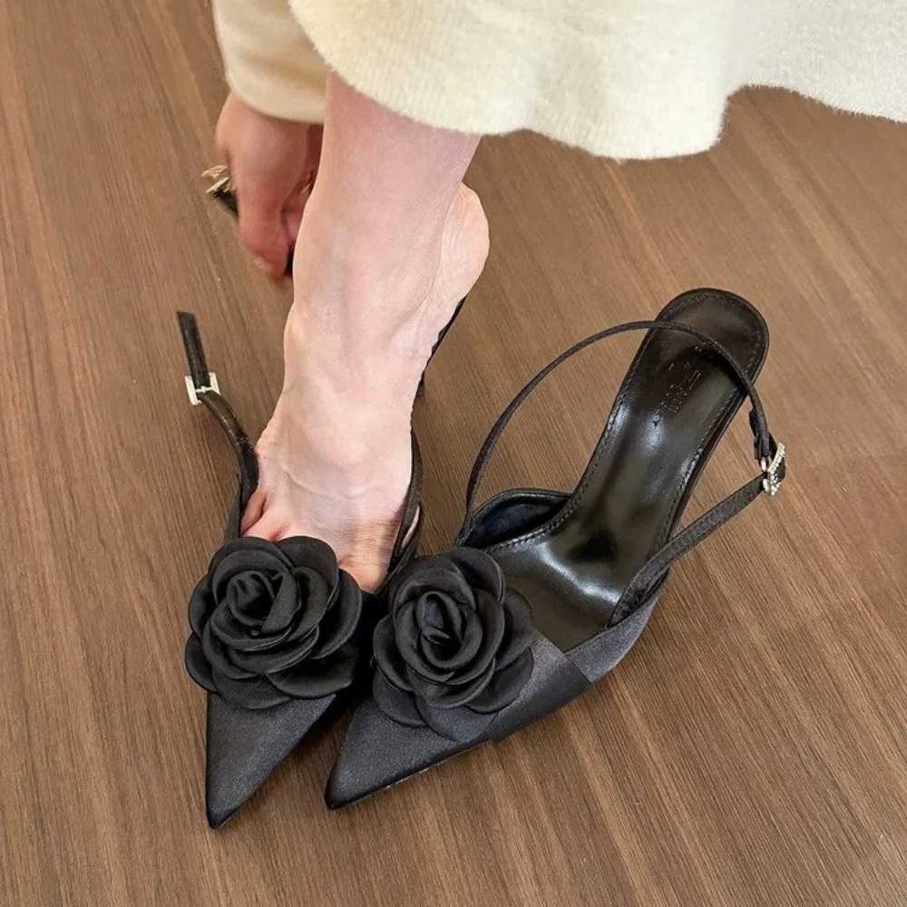 New Flower Sexy Sandals Women Pointed Toe High Heels Shoes Fashion Summer Dress Eleglant Slippers Stilettos Mujer Slides Pumps C260321