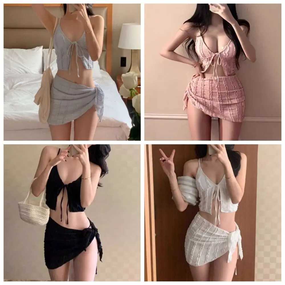 Slimming Design Three-Piece Bikini Strapless High-End Feel Womens Swimsuit Small Chest Separate Pieces Korean Style Bikini M260321