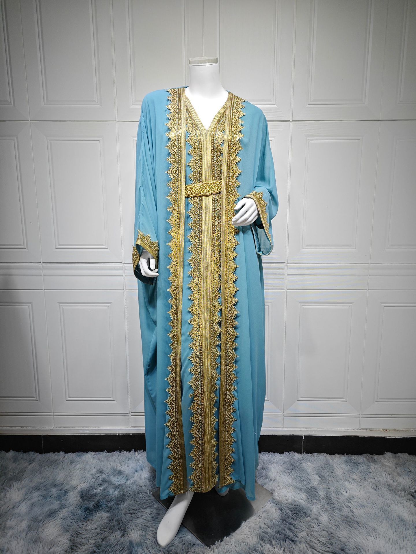 Autumn Muslim Dress for Women Jalabiya Abaya Ramadan Long Dresses Abayas Woman Lace-up Kimono Robe Moroccan Caftan Vestidos 240715