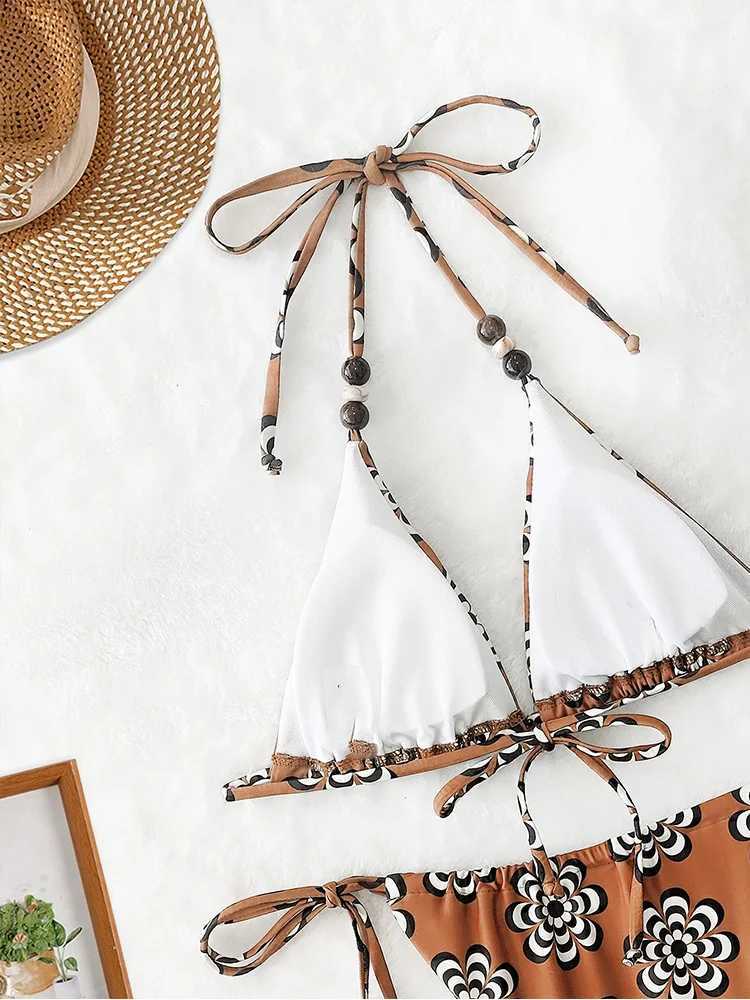 Vzvn Sexy Sportswear for Women Fashion Vintage Sleeveless Swim Print Backless 2026 New Spring Summer Two Piece Suits Bikinis Set M260321