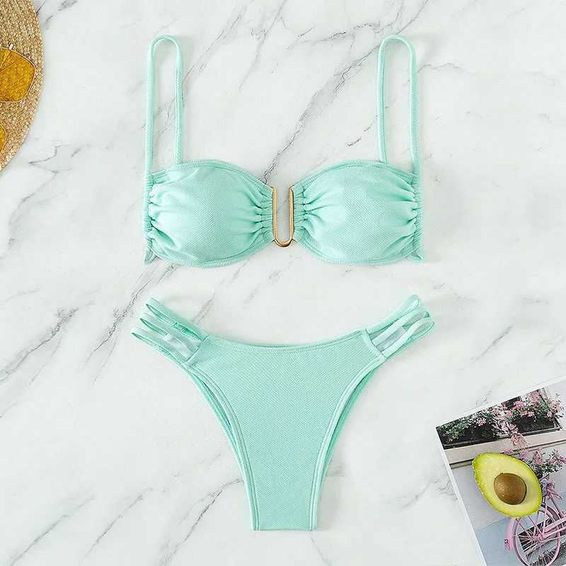Summer New Solid Color Sexy Bikini Sexy Three Point Beach Split Swimsuit M260321