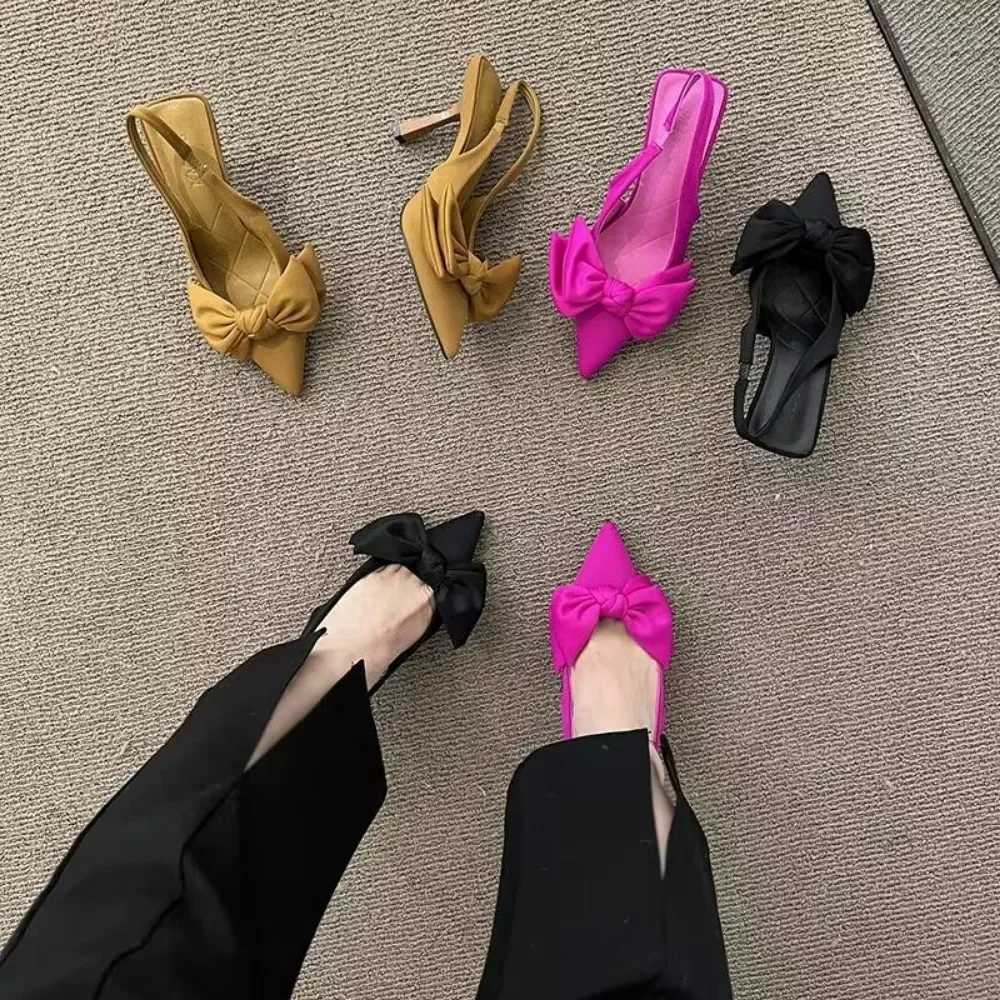 Women Shoes Summer New Butterfly Knot Women Slingbacks Heels Shoes Sexy Dress Thin Heel Pointed Toe Ladies High Heels Pumps C260321