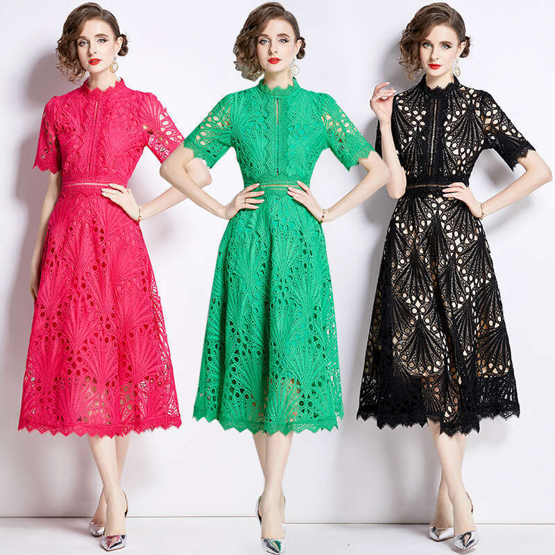 2026 Designer Social High end Lace Women's Summer B15 Crochet Embroidery Unique Elegant Dress