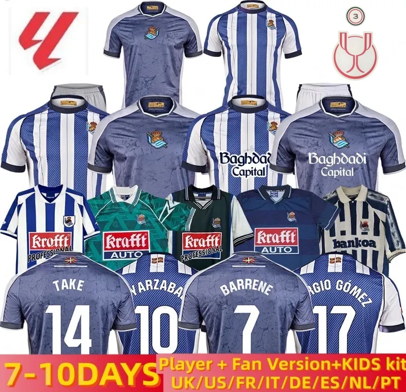 Real Sociedad Jerseys 25 26 Football Soccer Jerseys Retro Football Shirts Tops Kits Men Kids Fans TAKE XPRIETO BARRENE SERGIO GOMEZ ARAMBURU BRAIS MENDEZ 3XL 4XL