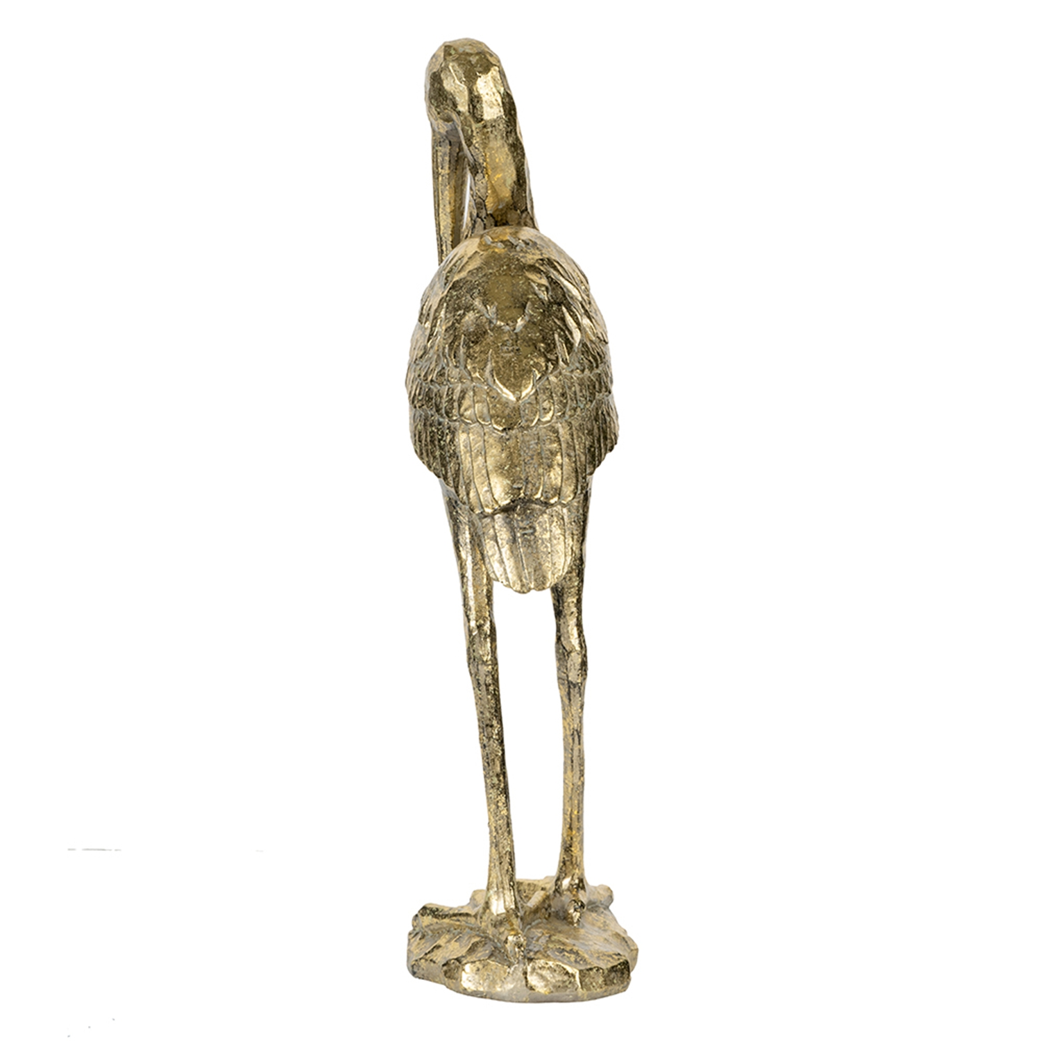 10x15.9x3.7" Standing Crane Figurine Gold Finish