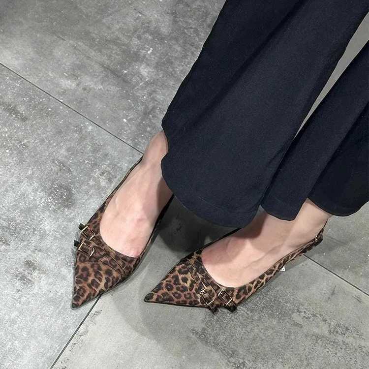 Ladies Pointed Toe Slingback Sandals Sexy Leopard High Heels Summer Women Comfort Low Heel Office Pumps Elegant Dress Shoes C260321