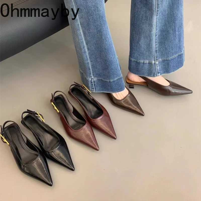 Designer Summer Pointed Toe Women Sandals Fashion Singbacks Mules Shoes Ladies Elegant Low Heel Stripper Party Sandalias C260321
