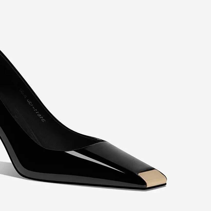 Women Heel Solid Leather Popular Ladies Working Pumps Black High Heels Light Mouth French Temperament Ironhead Women Footware C260321