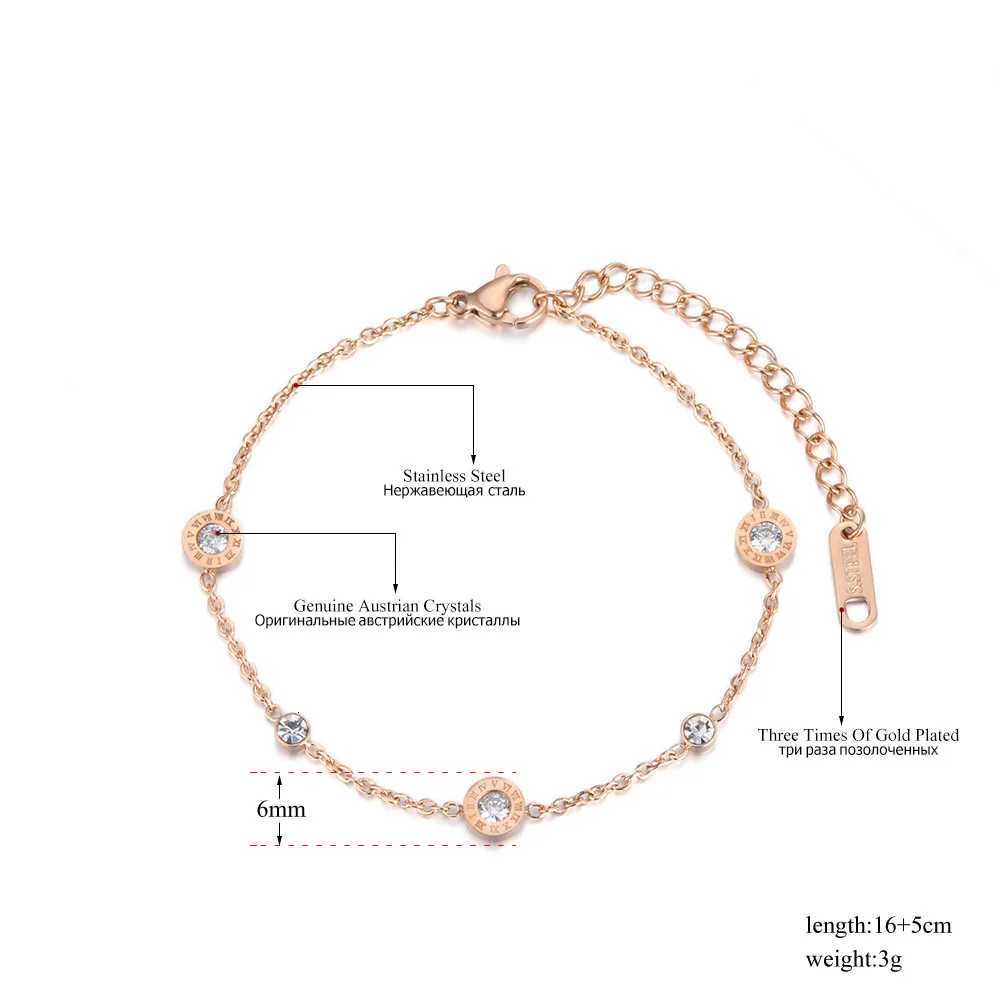 AENINE Fashion Roman Numerals Cubic Zirconia Chain Link Jewelry Titanium Steel Charms For Women AB18019 H260321 - view 5