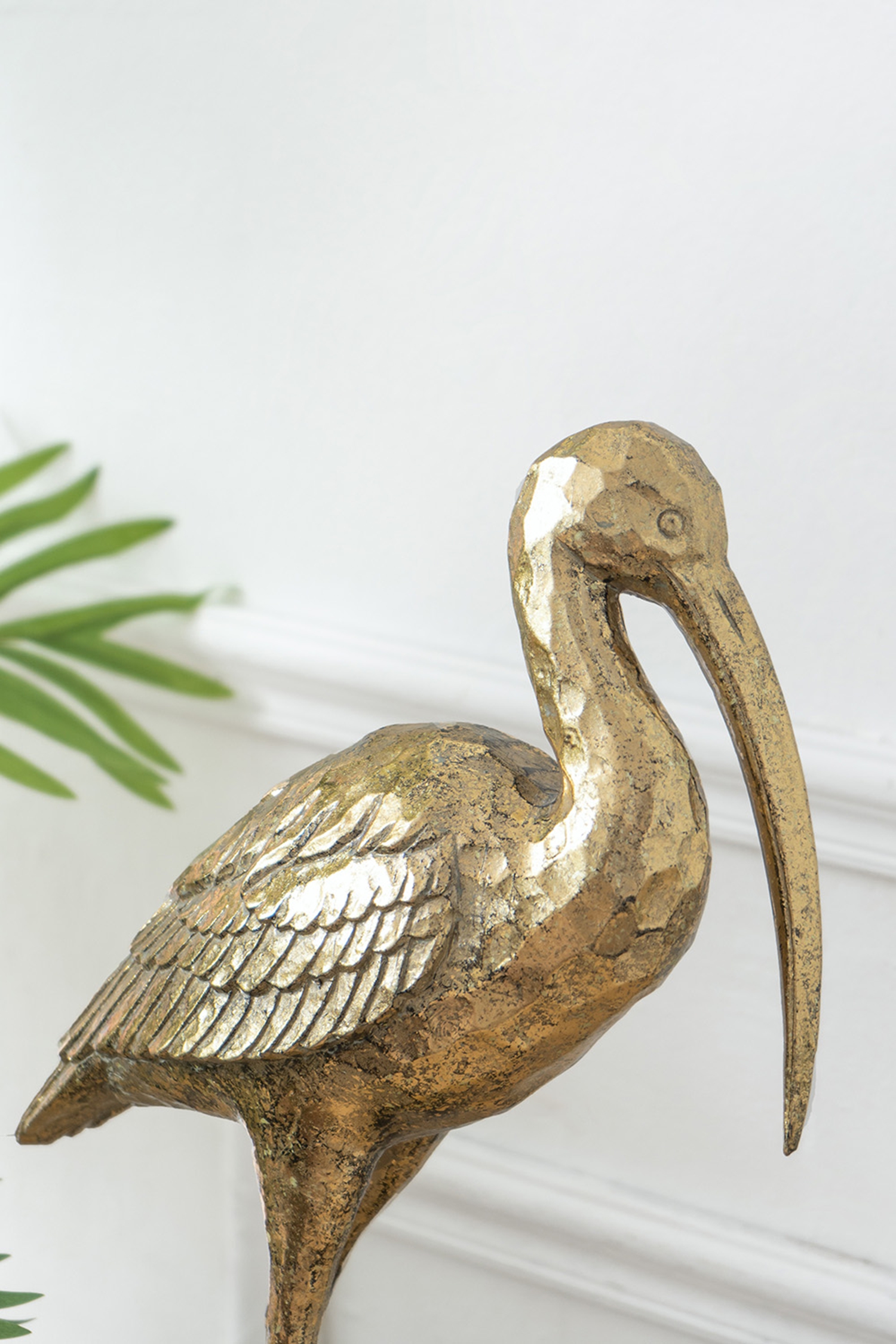 10x15.9x3.7" Standing Crane Figurine Gold Finish