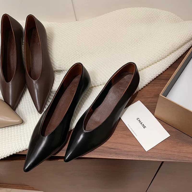 MKKHOU Fashion Pumps New High Quality Genuine Leather Pointed V-Mouth High Heels Commuter Womens Heels Shoes C260321