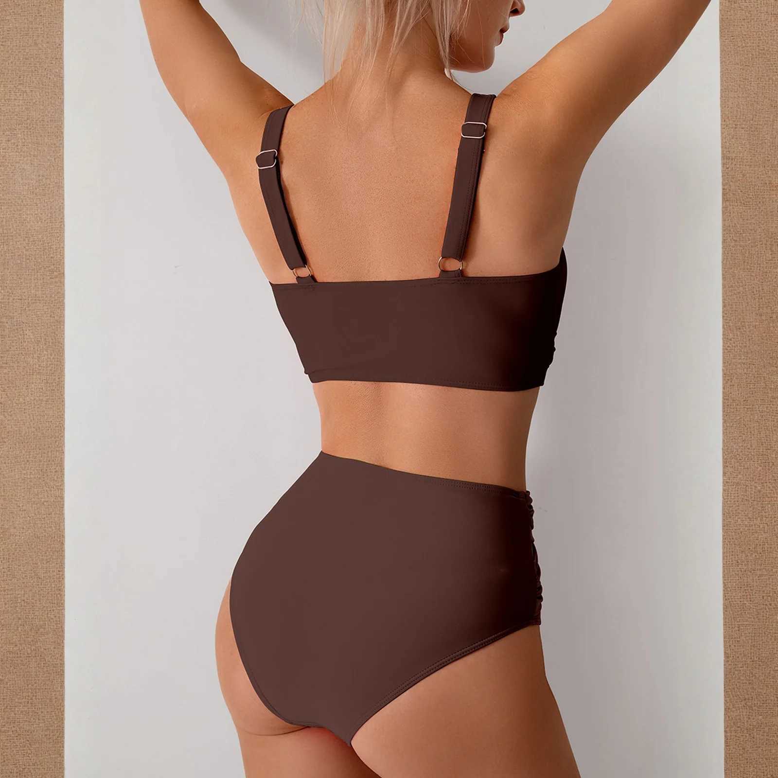 Women Sexy Bikini Summer Twist Front Ruched High Waisted Two Piece Beach Slimming Vacation Swimwear Bathing Suit M260321