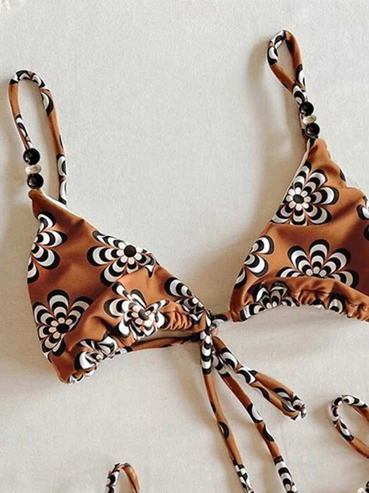 Vzvn Sexy Sportswear for Women Fashion Vintage Sleeveless Swim Print Backless 2026 New Spring Summer Two Piece Suits Bikinis Set M260321