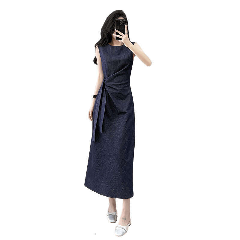 2026 Spring and A13 Summer New French Designer Fashion Twisted Band Waist Cowboy Tank Top Dress