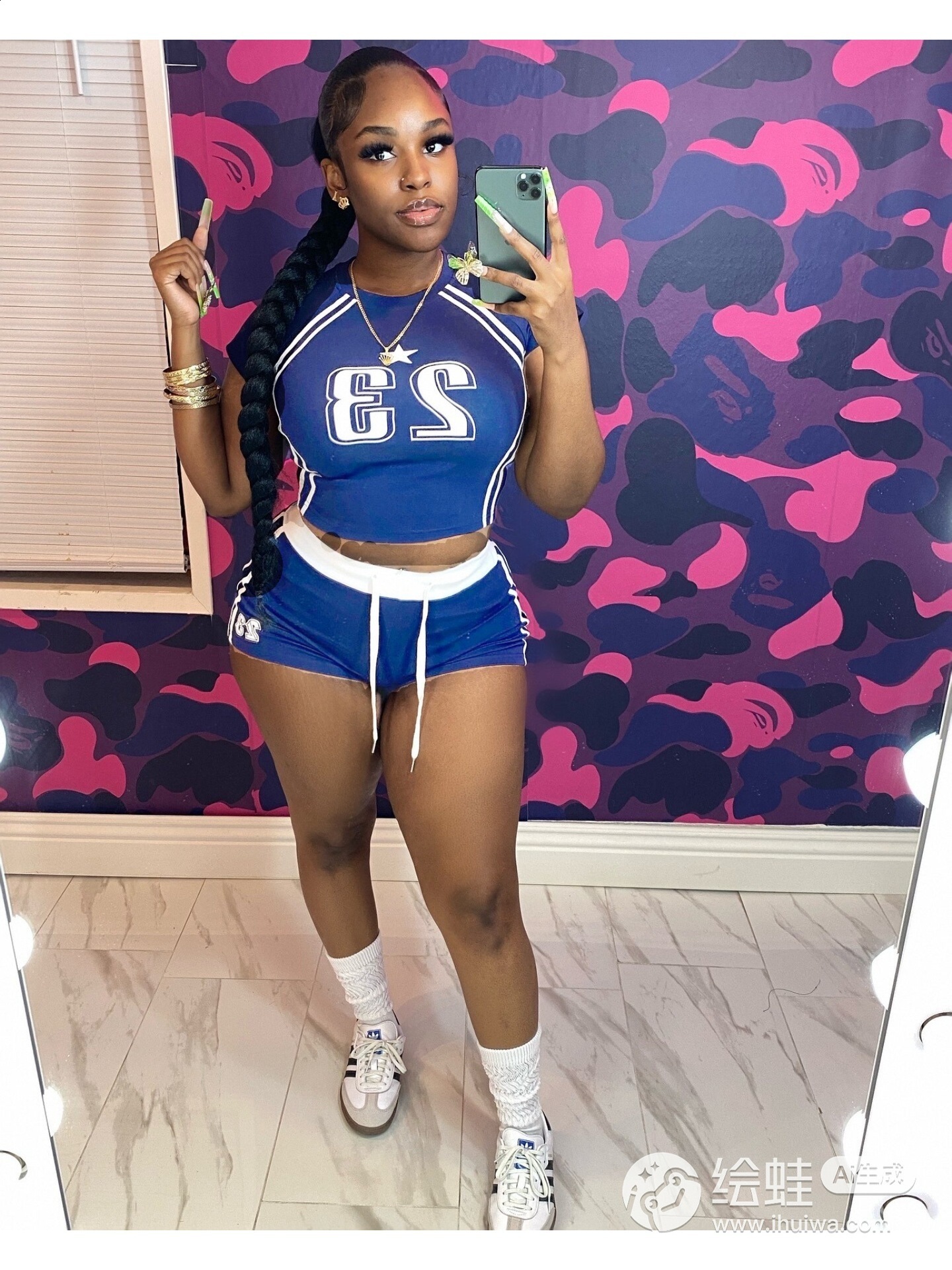 Retro Casual 2 Piece Sets Womens Outfits Spring Summer Digital Print Turn Down Collar Short Top Ribbed High-waisted Shorts Sets 250414