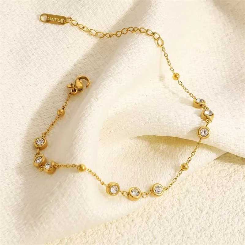 GANEMLY 316L Stainless Steel Round Sparkling Zirconia For Women Fashion Fine Wrist Chain Waterproof Jewelry Lady Gift H260321 - view 3