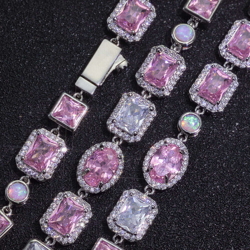 Jewelry Hip Hop 10mm Pink Moissanite Opal Necklace Colorful Gemstone Men's Bracelet Custom Jewelry