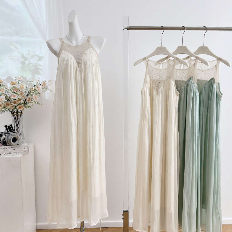 2026 Spring and Summer Designer Fashion Women's k30 Water Diamond Mesh Splicing Smooth pleated Skirt