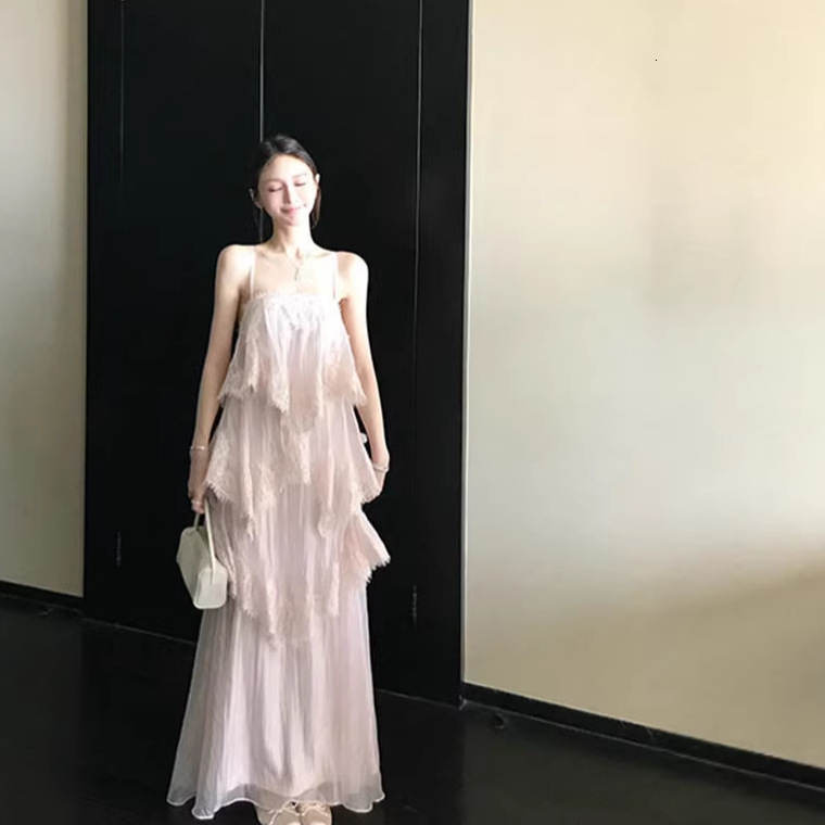 High-quality Designer Dress Satin Lining With Fine Shimmer Texture Elaborate Lace Strap Dress Long/short Style Spring/summer Women's