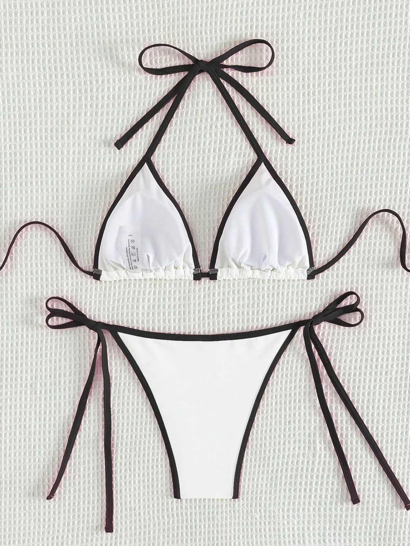 Summer white camisole bikini swimsuit set for swimming and beach photo shoot for women M260321