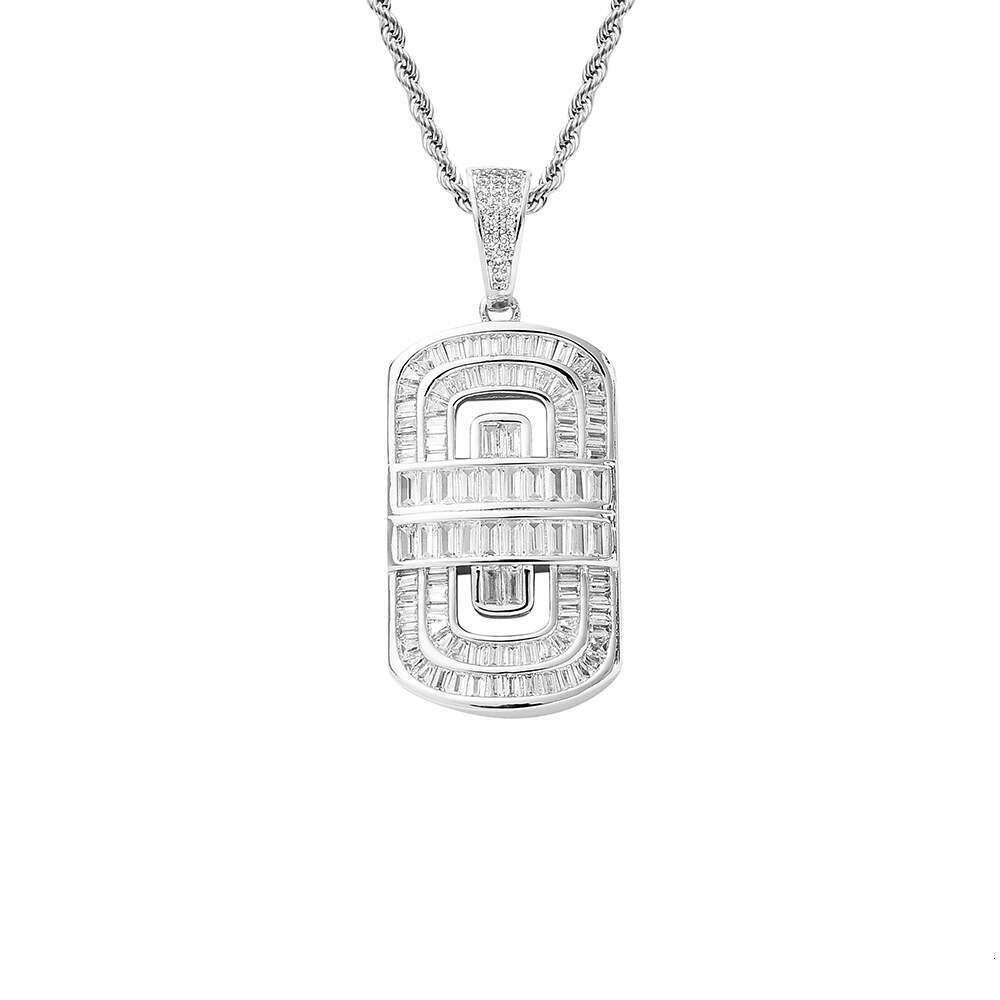 Military badge wish Jewelry Hip Hop jewelry necklace for men with Silver inlaid rectangular Moissanite personalized shield pendant
