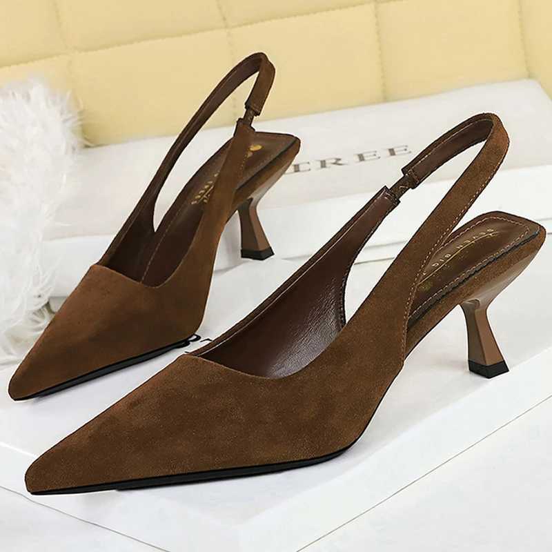 BIGTREE Shoes Suede Women Pumps Pointed hollow out High Heels 6 CM Summer Womens Sandals occupation Office shoes Kitten heels C260321