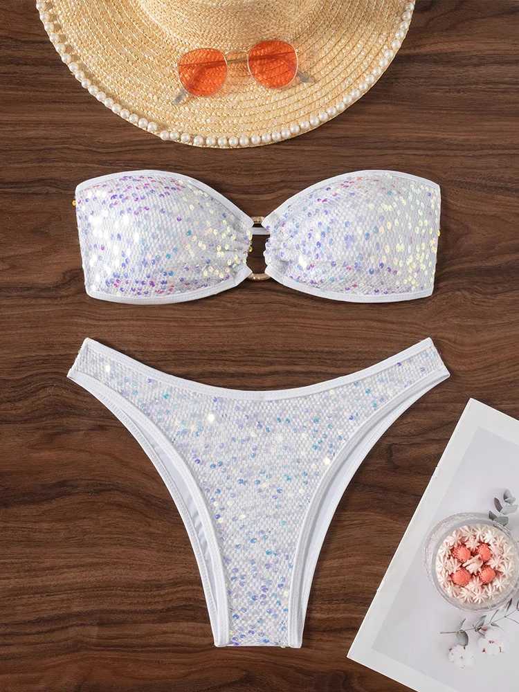 Vzvn 2026 New All Season Backless Bikinis Sexy Strapless Sequins Bikinis Set for Women Split Swimsuit Beach Bikini 2 Piece Set M260321