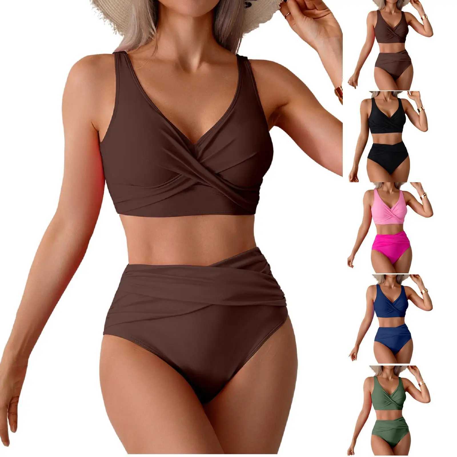 Women Sexy Bikini Summer Twist Front Ruched High Waisted Two Piece Beach Slimming Vacation Swimwear Bathing Suit M260321