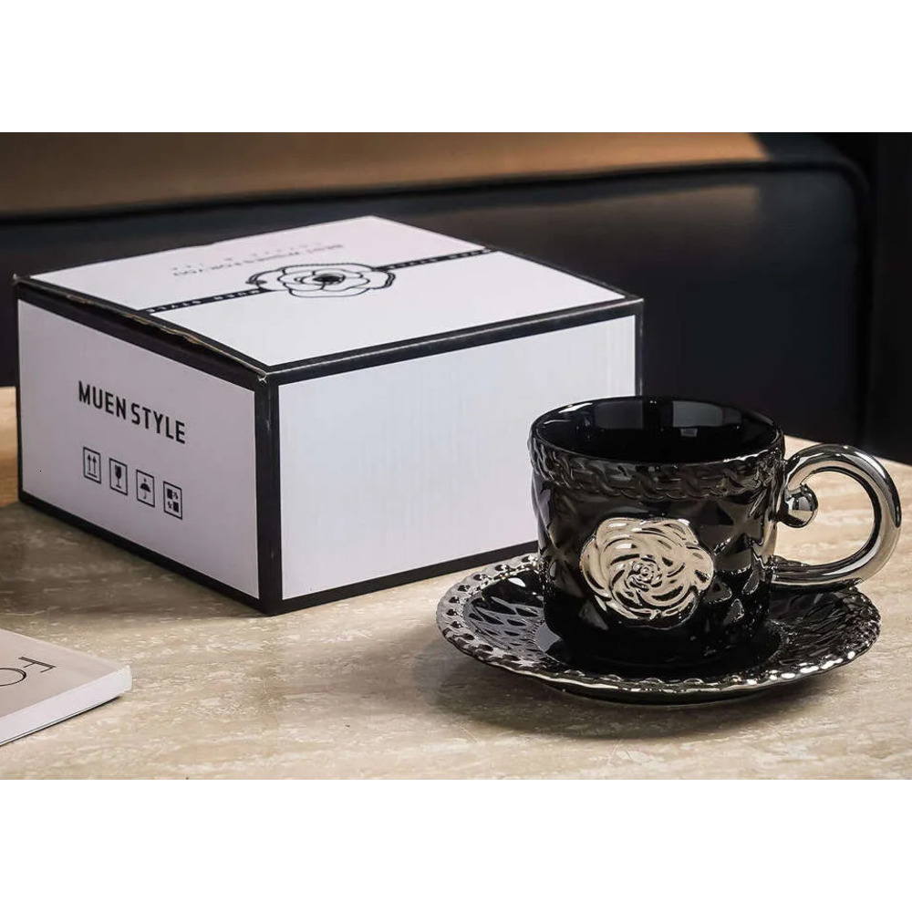 Home Ceramic Coffee Cup And Saucer Set Embossed Luxurious And Elegant French/european-style Coffee Cups Perfect As Gifts