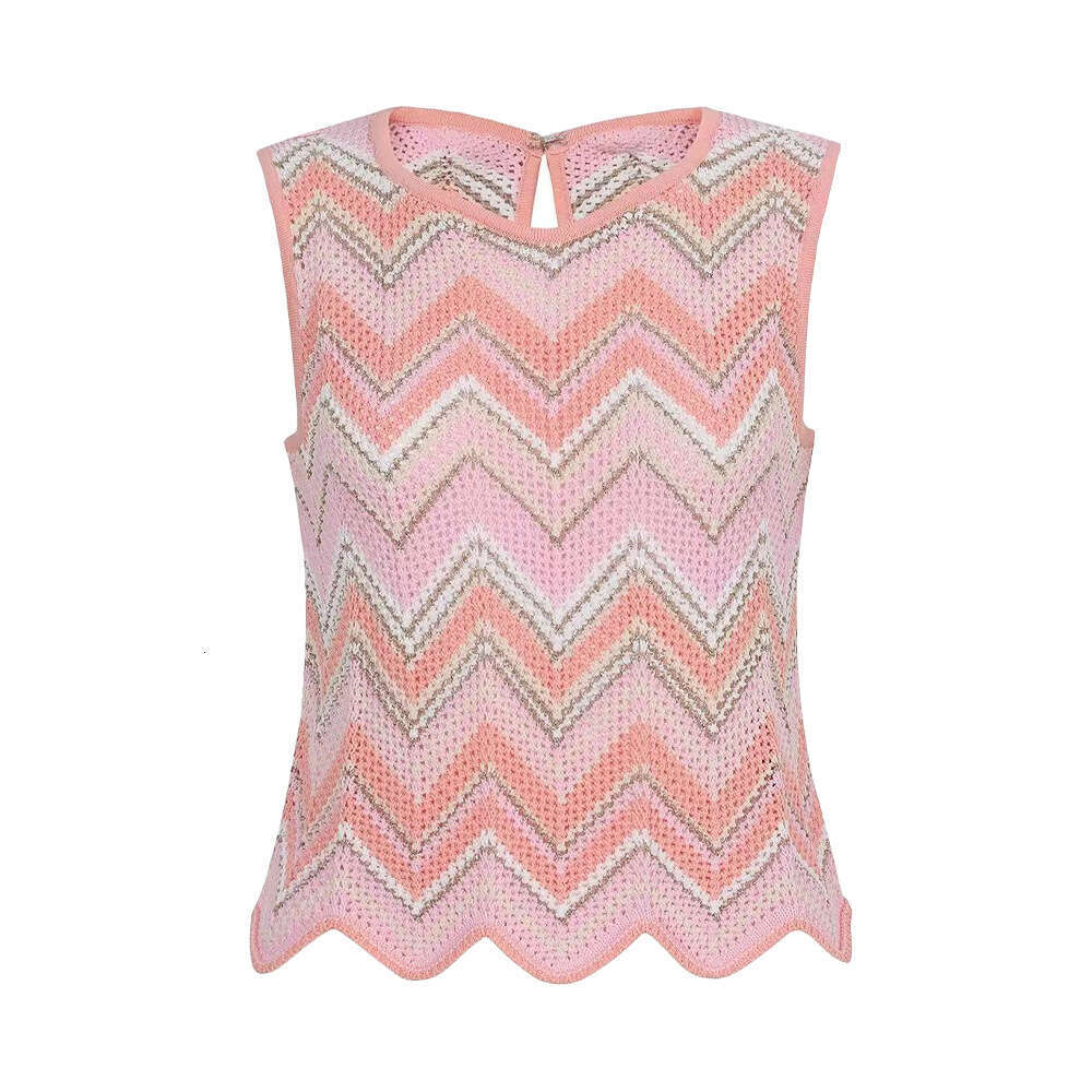 2026 Spring and Summer Designer e22 Fashion Wave Pattern Hollow Knitted Short Tank Top Pants Set
