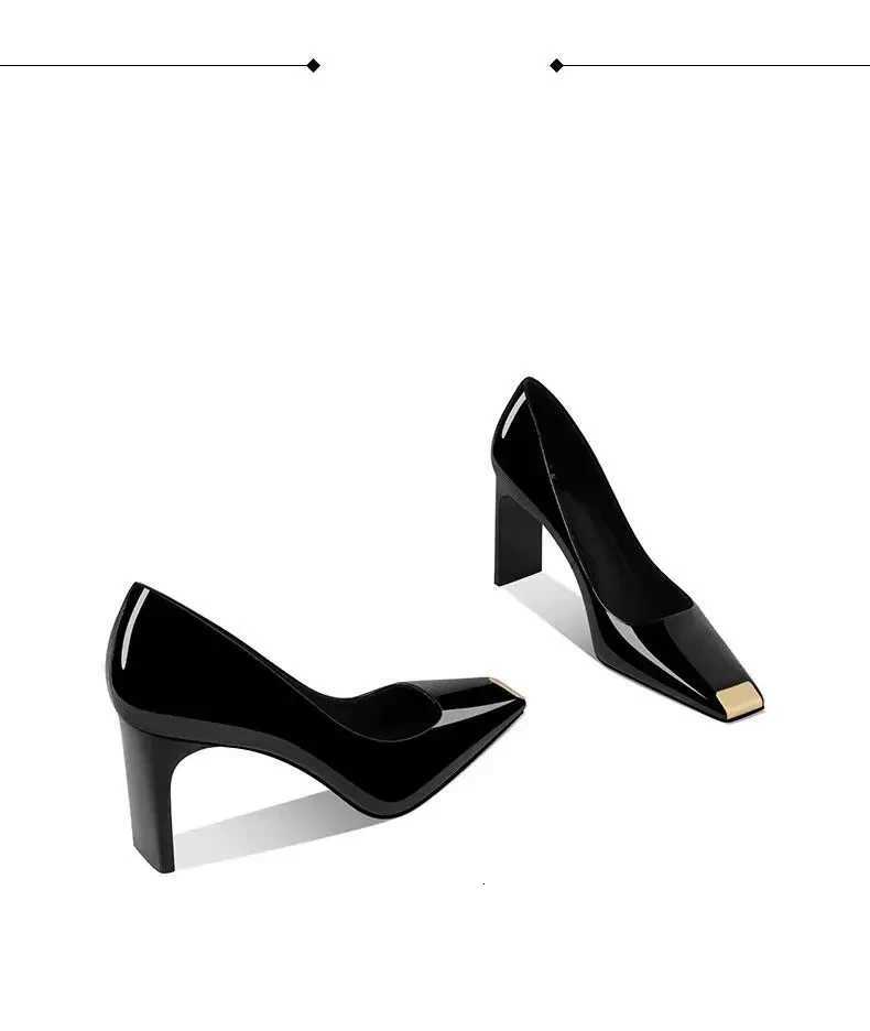 Women Heel Solid Leather Popular Ladies Working Pumps Black High Heels Light Mouth French Temperament Ironhead Women Footware C260321