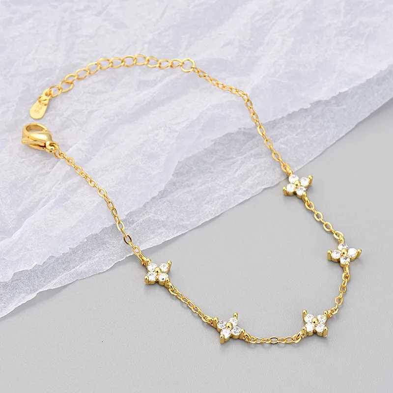 925 Silver Plated Cz Flower for Women Shiny Zircon Flower Adjustable Link Chain Cute Dainty Jewelry H260321 - view 6